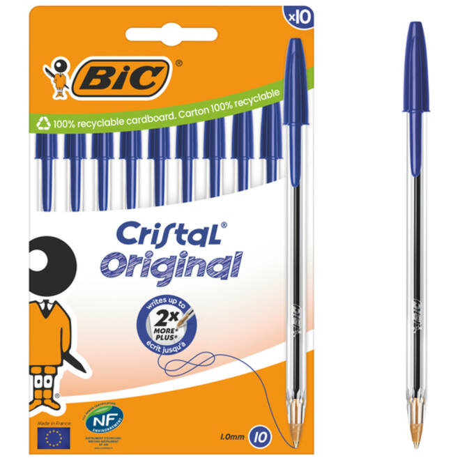 Balpen Bic Cristal medium blauw blister à 10 stuks