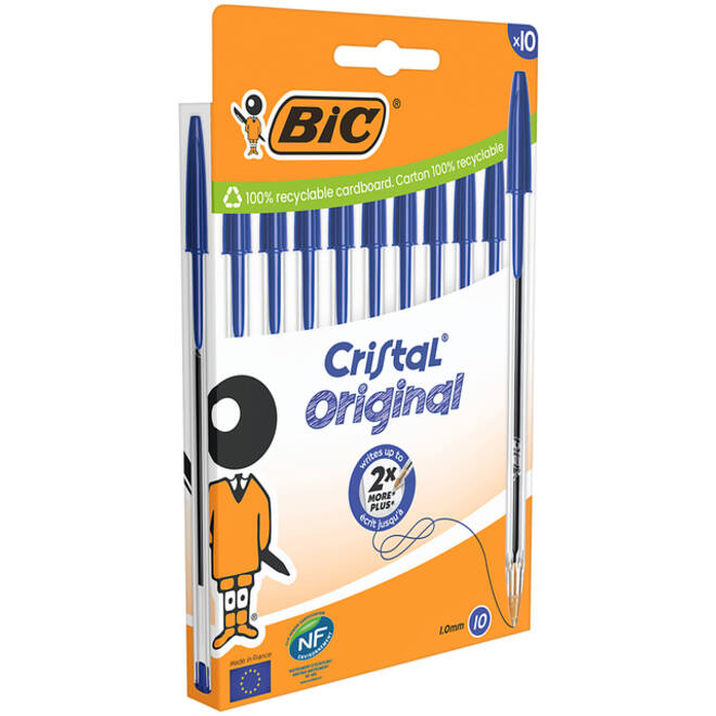 Balpen Bic Cristal medium blauw blister à 10 stuks