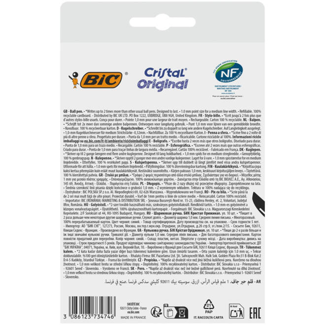 Balpen Bic Cristal medium blauw blister à 10 stuks