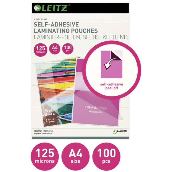 Lamineerhoes Leitz iLAM A4 zelfklevend 2x125micron EVA 100 stuks