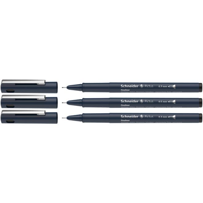 Fineliner Schneider Pictus zwart etui à 3 stuks
