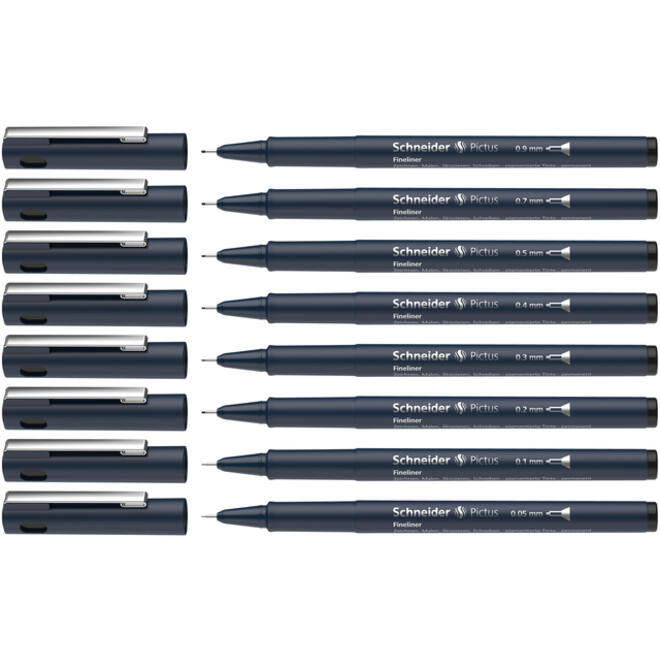 Fineliner Schneider Pictus zwart etui à 8 stuks