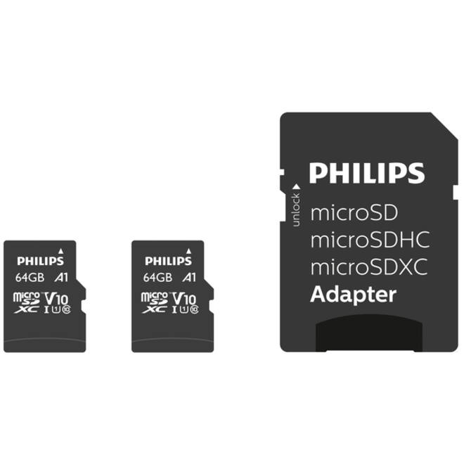 Geheugenkaart Philips micro SDXC Class 10 UHS-I U1 64GB 2 stuks