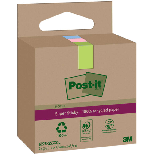 Memoblok 3M Post-it 622 RSS3COL 47.6x47.6mm assorti kleur