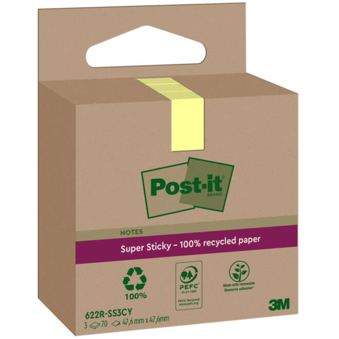 Memoblok 3M Post-it 622 RSS3CY 47,6x47,6mm geel