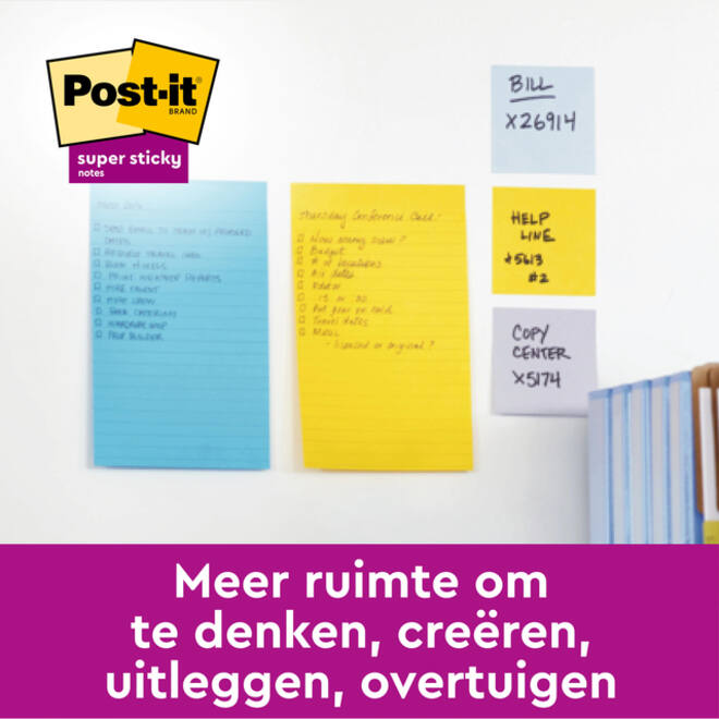 Memoblok 3M Post-it 5845 Super Sticky 127x203mm lijn assorti kleur