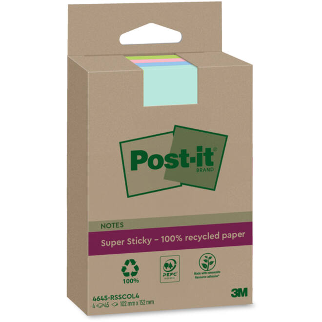 Memoblok 3M Post-it 4645-RSSCOL4 Super Sticky 102x152mm ass. Kleur