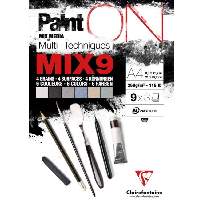 Mix Media Papier Clairefontaine A4 Paint On 27 vel 250gram assorti