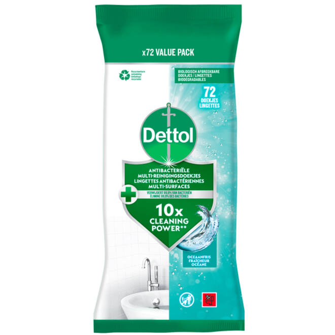Reinigingsdoekjes Dettol antibacterieël Ocean 72st