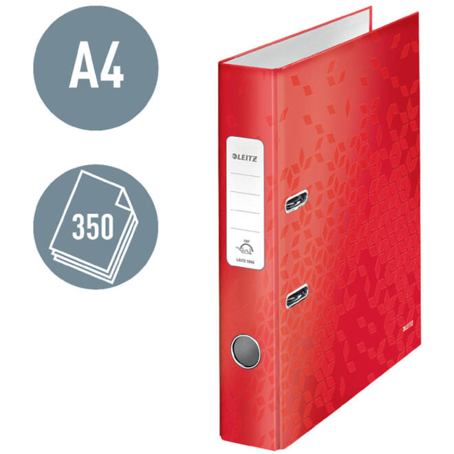 Ordner Leitz WOW 180 gelamineerd 50mm A4 rood