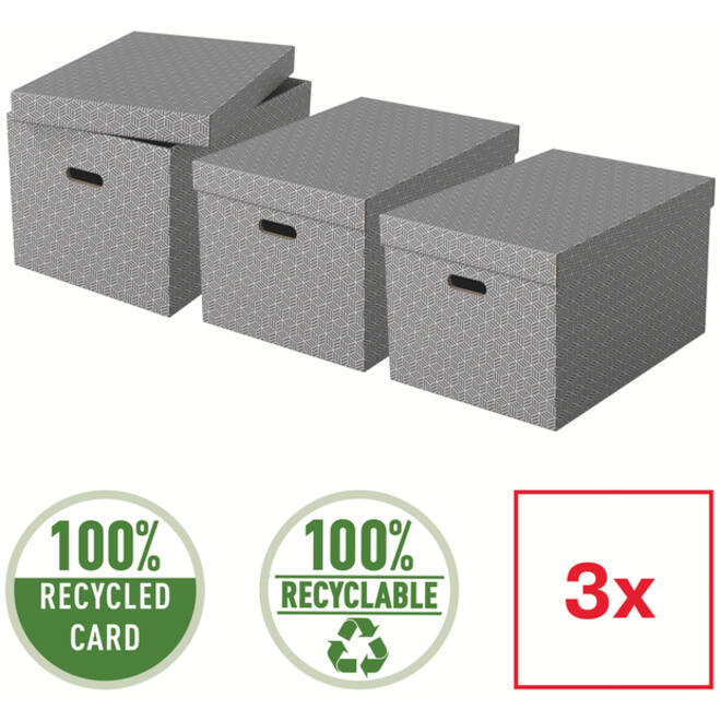 Opbergdoos Esselte home groot 355x305x510mm grijs 3 stuks
