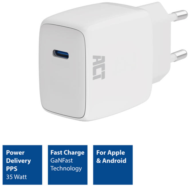 Oplader act 35w 1-poort usb c wit