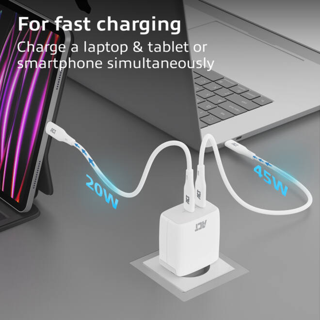 Oplader act 65w 2-poorts usb c wit