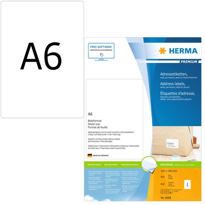 Etiket HERMA 8689 105x148mm Premium wit 800 etiketten