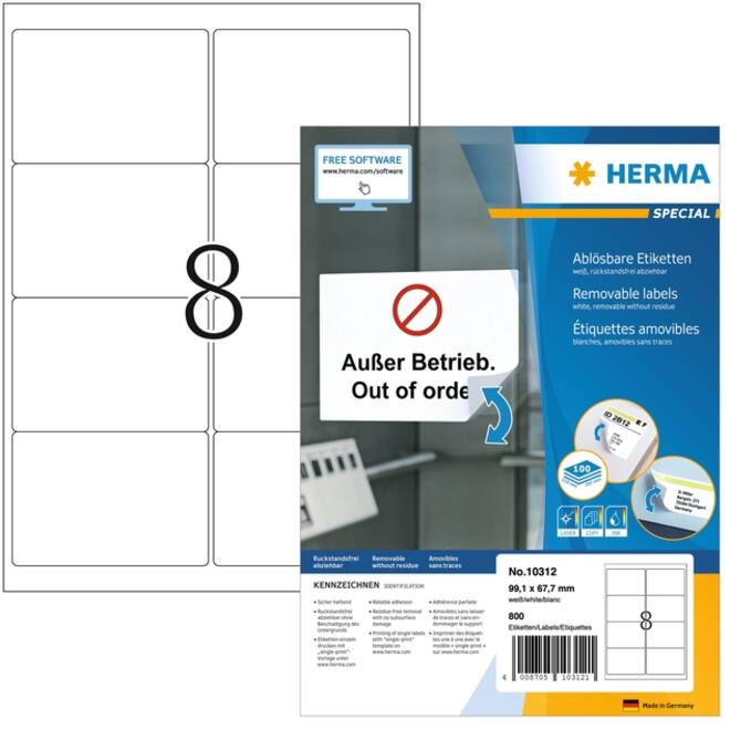 Etiket HERMA 10312 99.1x67.7mm verwijderbaar wit 800 etiketten