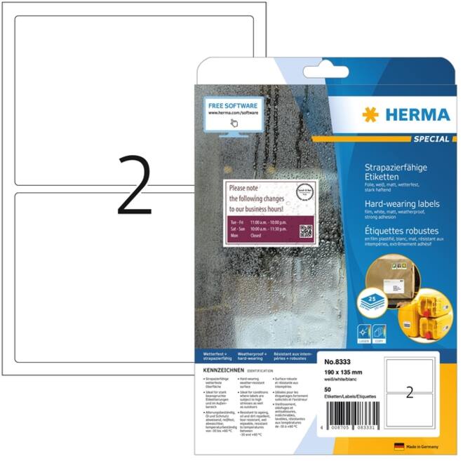 Etiket HERMA 8333 190x135mm weerbestendig wit 50 etiketten