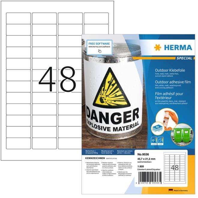 Etiket HERMA 9536 45.7x21.2mm weerbestendig wit 1920 etiketten