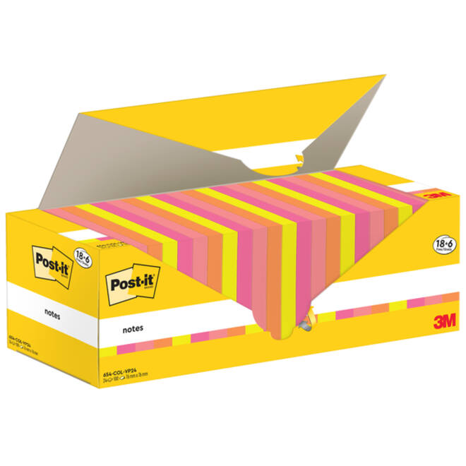 Memoblok 3M Post-it 654-COL 76x76mm kleur ass voordeelpak