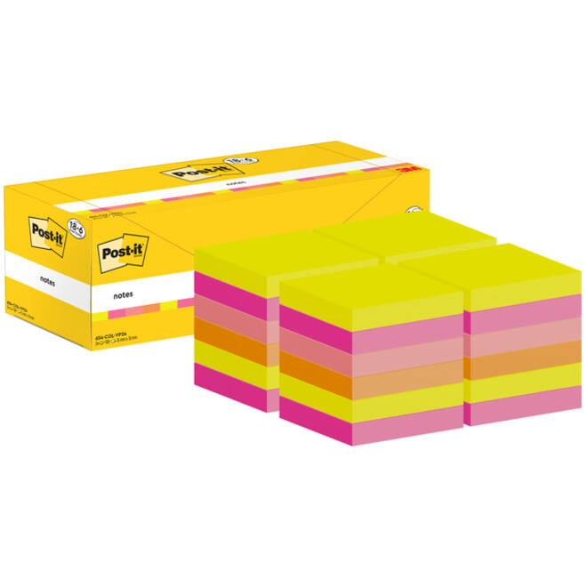 Memoblok 3M Post-it 654-COL 76x76mm kleur ass voordeelpak