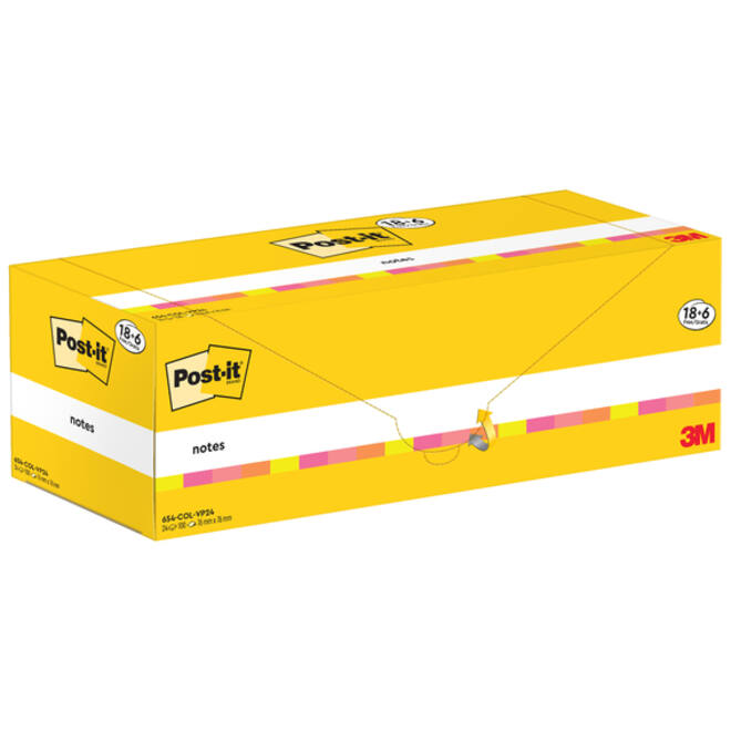 Memoblok 3M Post-it 654-COL 76x76mm kleur ass voordeelpak