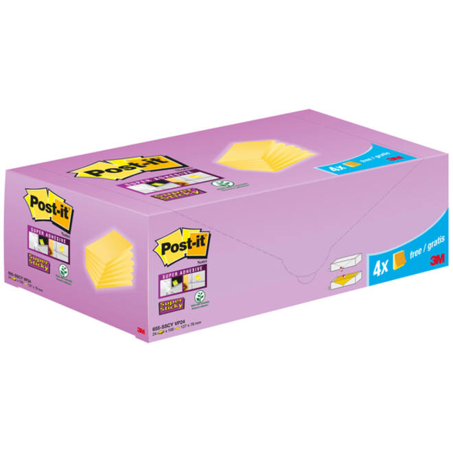 Memoblok 3M Post-it 655-SSCY Super Sticky 76x127mm geel voordeelpak