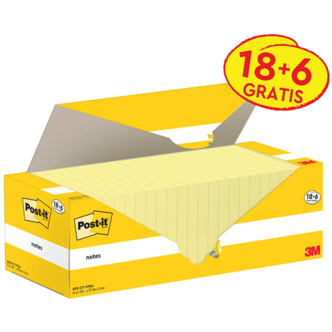 Memoblok 3M Post-it 655-CY 76x127mm geel voordeelpak