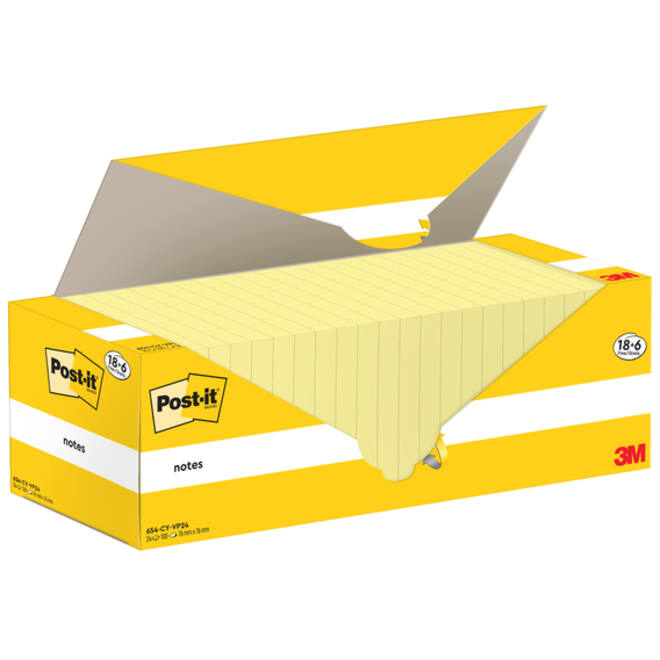 Memoblok 3M Post-it 654-CY 76x76mm geel voordeelpak