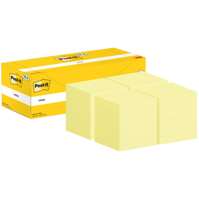 Memoblok 3M Post-it 654-CY 76x76mm geel voordeelpak