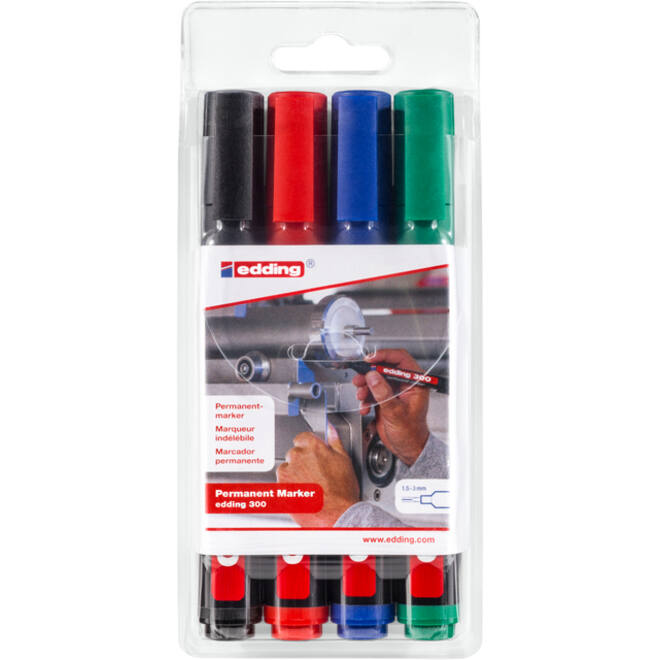 Viltstift edding 300 rond 1.5-3mm assorti blister à 4 stuks
