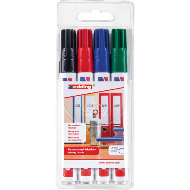 Viltstift edding 3000 creatief rond 1.5-3mm assorti blister à 4 stuks