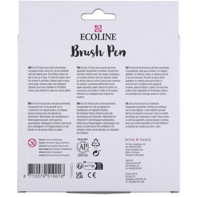 Brushpen Talens Ecoline set à 10 stuks primair