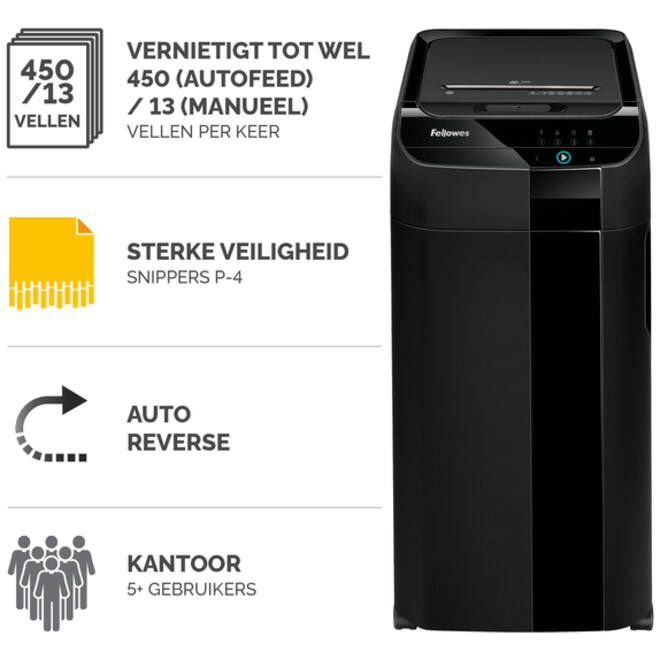Papiervernietiger Fellowes Automax 450C snippers 4x38mm zwart