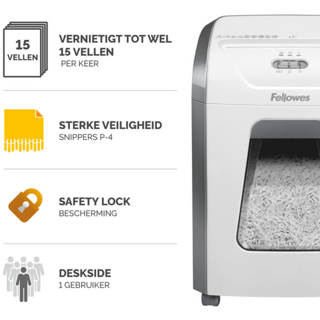 Papiervernietiger Fellowes Powershred 15C snippers 4x40mm wit