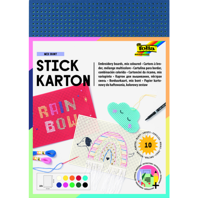 Borduurkaarten Folia 17.5 x x24.5cm 300gr 10 vel assorti