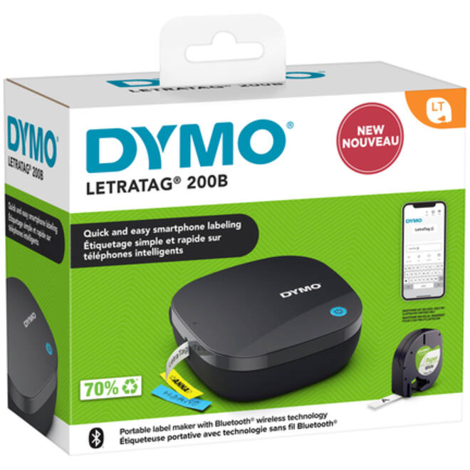 Labelprinter Dymo LetraTag 200B draagbaar bluetooth 12mm display 26 stuks