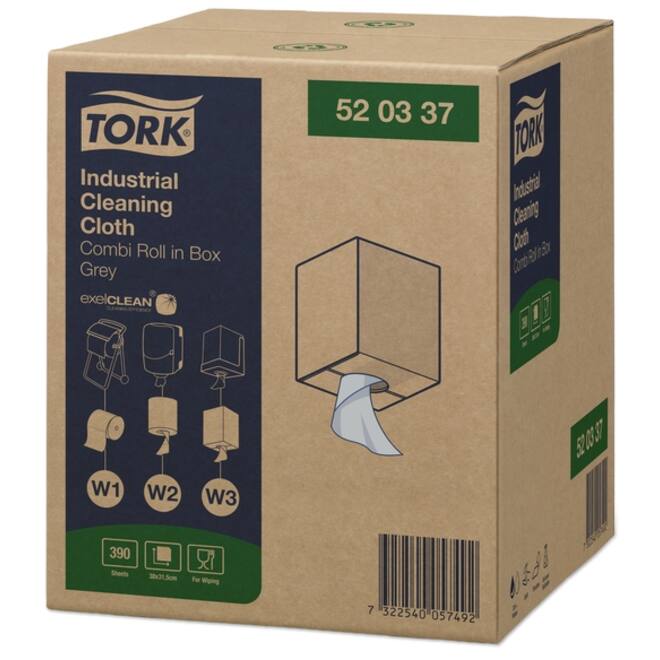 Reinigingsdoek Tork Industrial Combi W1/2/3 nonwoven 390vel grijs 520337