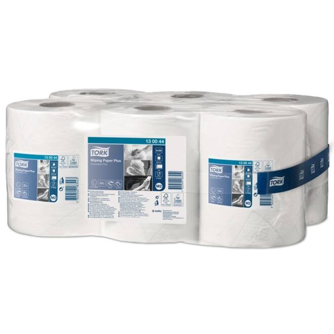 Poetspapier Tork Wiping Plus M2 Centerfeed 2-laags 125m wit 130044