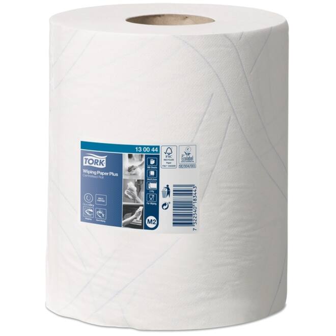 Poetspapier Tork Wiping Plus M2 Centerfeed 2-laags 125m wit 130044