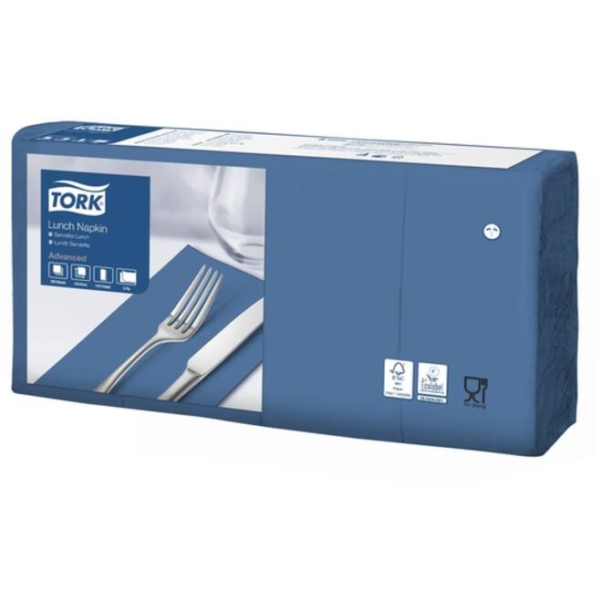 Lunchservet Tork Advanced 1/8 vouw 2-laags 328x325mm 200 vel donkerblauw 477421