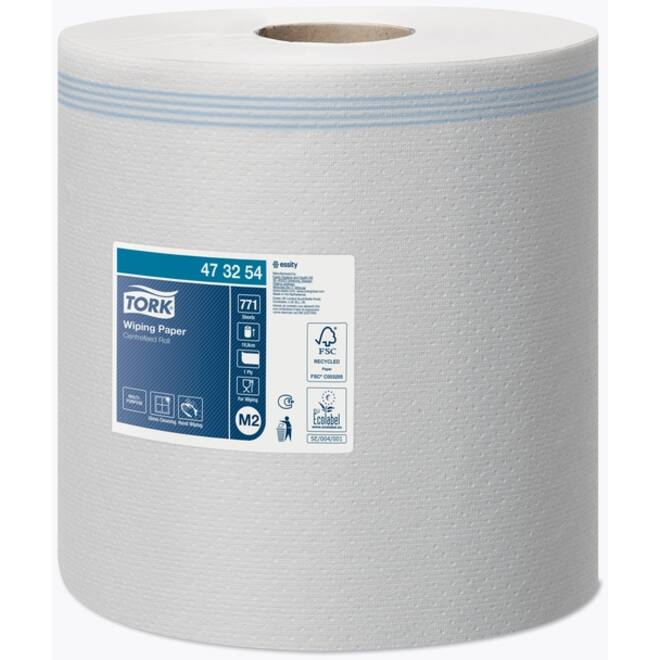 Poetspapier Tork M2 centerfeed 1-laags 270m 771vel wit 473254