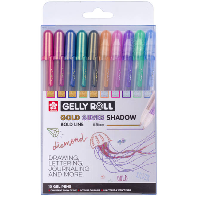 Gelschrijver Sakura Gelly Roll Gold Silver Shadow set à 10 kleuren