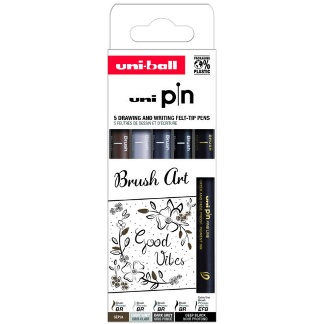 Fineliner Uni-ball Pin Brush Art set à 5 stuks assorti