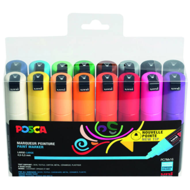 Verfstift Posca PC7M breed assorti set à 16 stuks