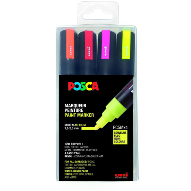 Verfstift Posca PC5M medium fluor assorti set à 4 stuks