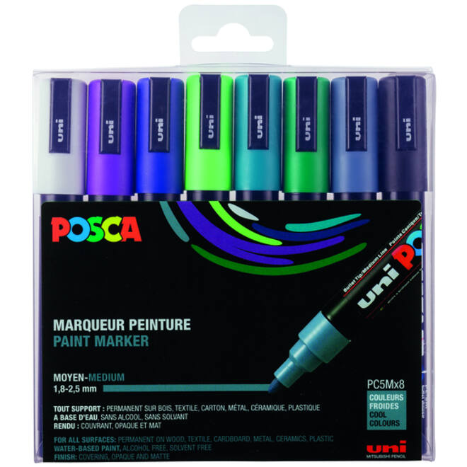 Verfstift Posca PC5M medium koel assorti set à 8 stuks