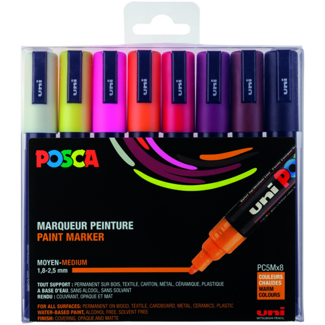 Verfstift Posca PC5M medium warm assorti set à 8 stuks