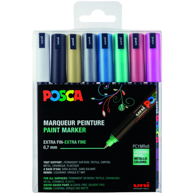 Verfstift Posca PC1MR extra fijn metallic assorti set à 8 stuks