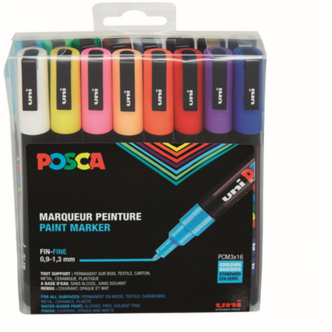 Verfstift Posca PC3M fijn standaard assorti set à 16 stuks