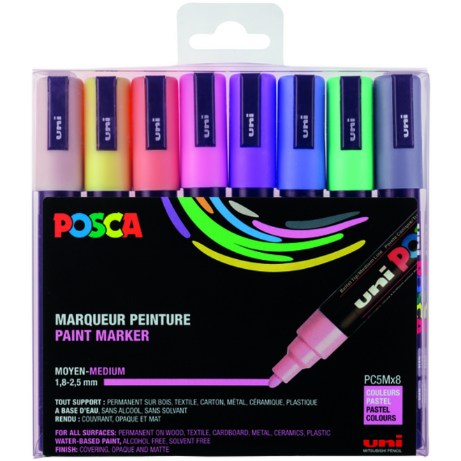 Verfstift Posca PC5M medium pastel assorti set à 8 stuks
