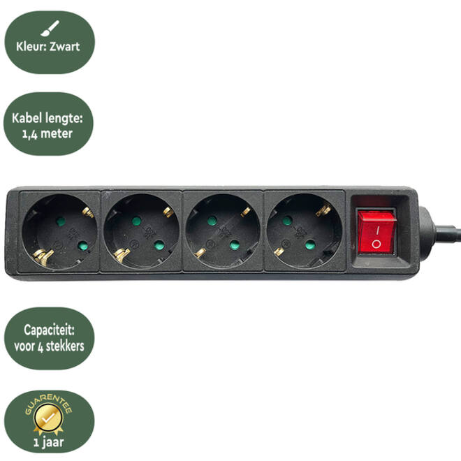 Stekkerdoos BRASQ 4 voudig 1.4 meter zwart